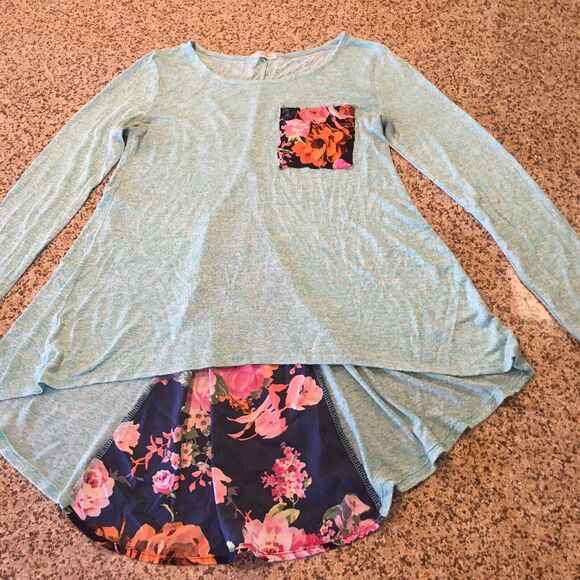 Anthro 12PM By Mon Ami Small Blue Long Sleeve Top Peasant Blouse Floral Back - Picture 5 of 12